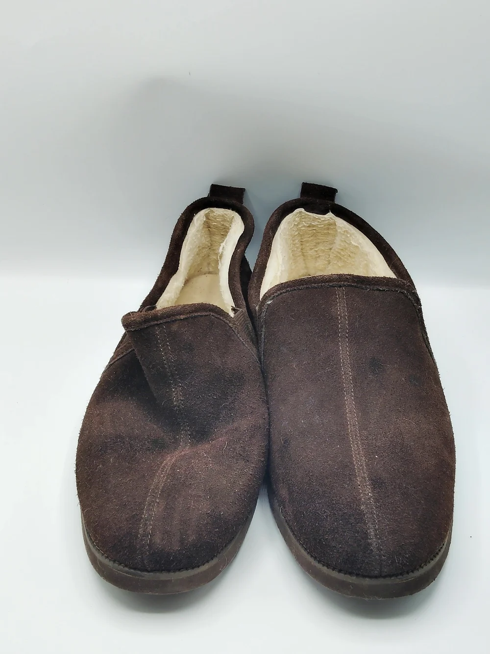 Old Fart Minnetonka Dark Brown Suede Slip-On Moccasins with Plush Lining